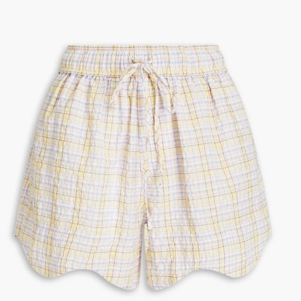 Ganni Checked cotton-blend seersucker shorts